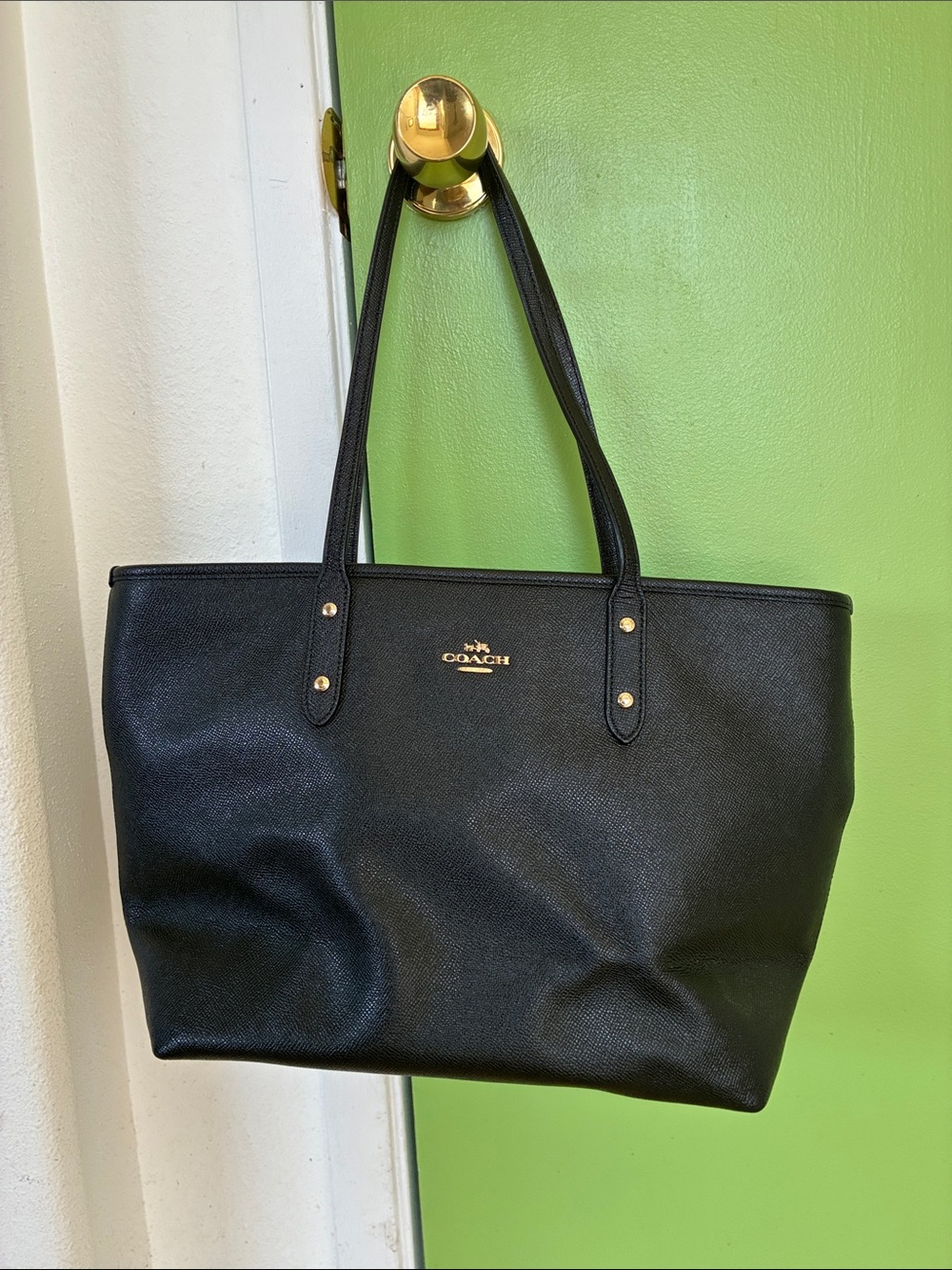 Coach Black Leather Tote with Gold Logo Hardware